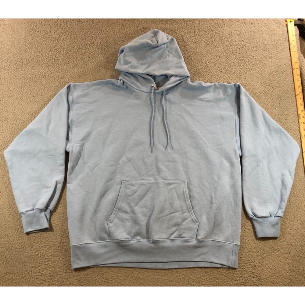 vtg hanes ultimate cotton pullover hoodie sweatshirt mens L blue blank blanks 2